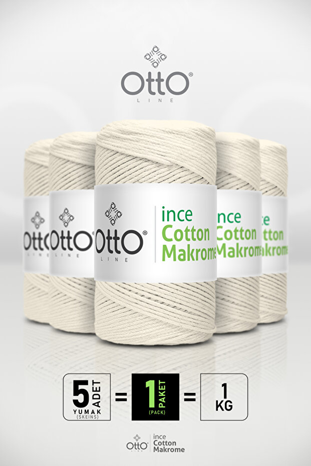 Otto İnce Cotton Makrome - Ekru - 5'li Paket - 2mm/200gr/170m - Pamuk Makrome, Aksesuar ipi