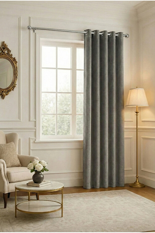 Velvet Textured Rustic Background Curtain - Gray - (Single Panel)