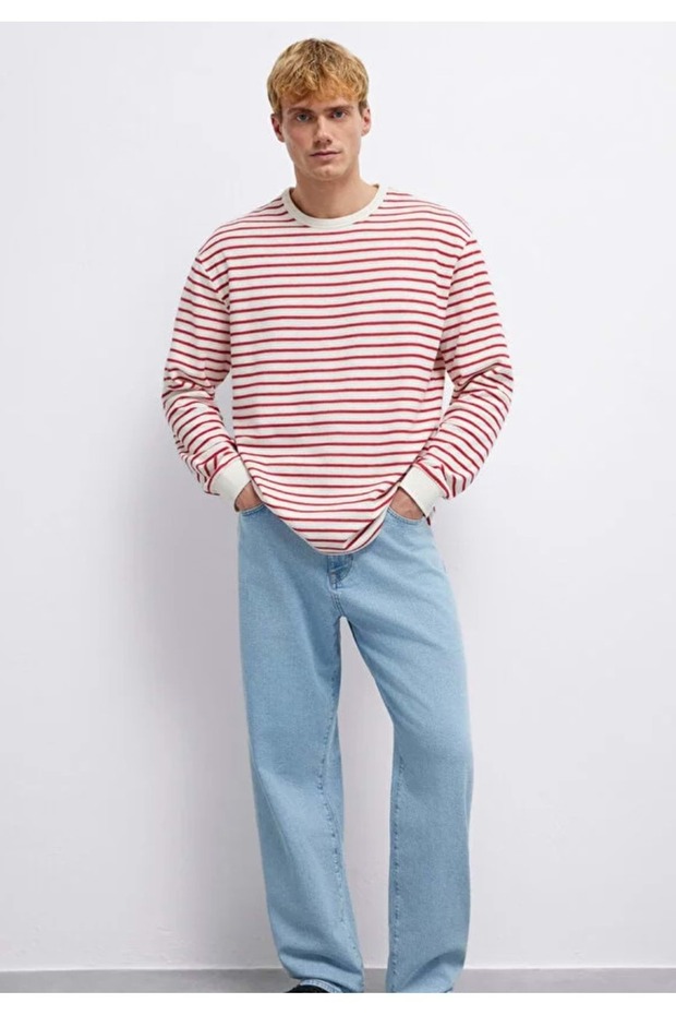 M0613157 Striped Long Sleeve T-Shirt Men's T-Shirt Red