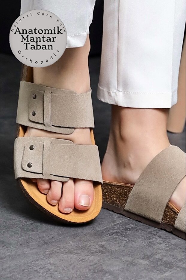 Anatomical Unisex Natural Cork Sole Genuine Leather Slippers