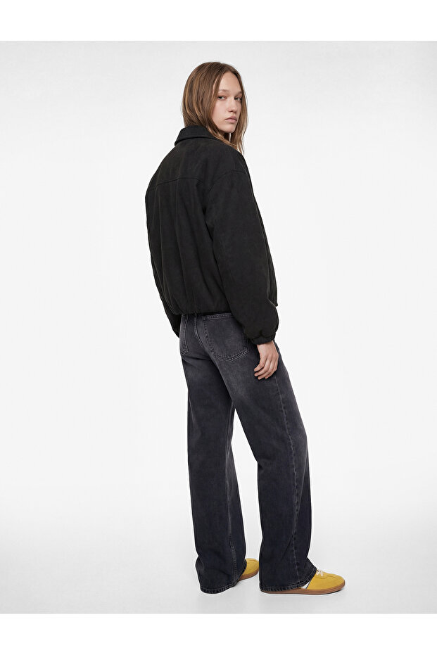 Viscose Blended Classic Collar Zippered Oversized Jacket