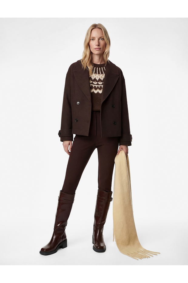 Slim Fit Straight-Leg Fabric Pants with High Waist and Button Detailing with Pockets