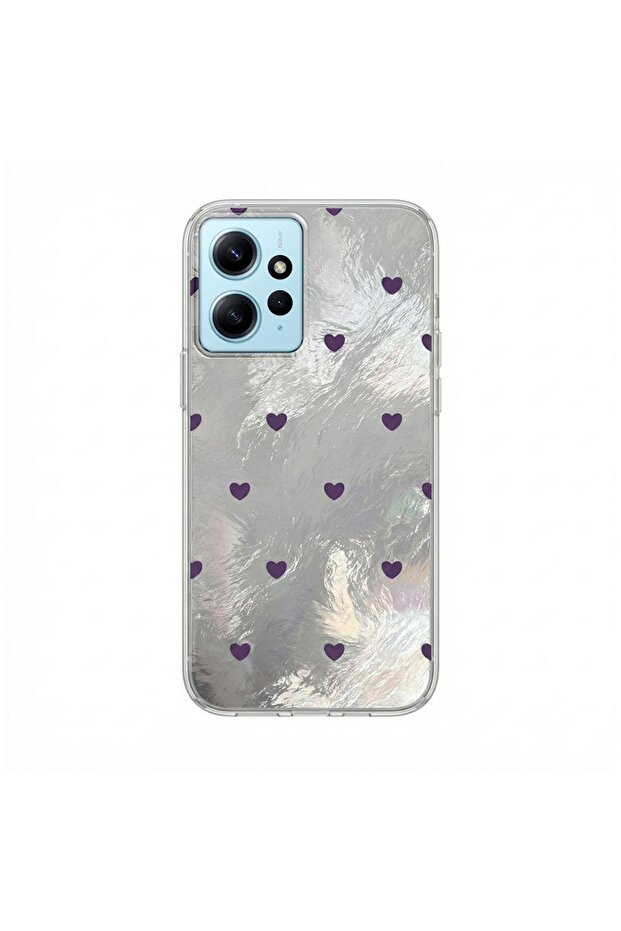 Xiaomi Redmi Note 12 4g Compatible Case Pink Heart Silicone Case Lilac