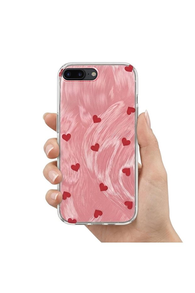 iPhone 6S Plus Compatible Case Heart Pattern Silicone Case Red - 3