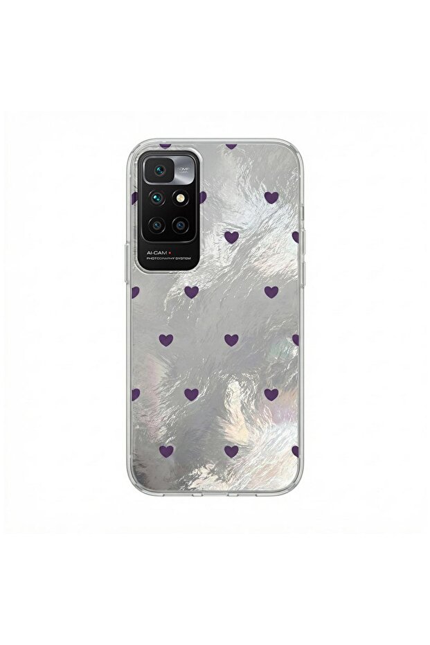 Xiaomi Redmi 10 Compatible Case Pink Heart Silicone Case Lilac
