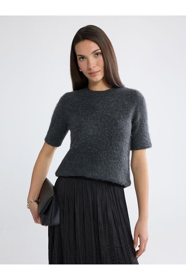 Anthracite Crew Neck Women's Knitwear Sweater