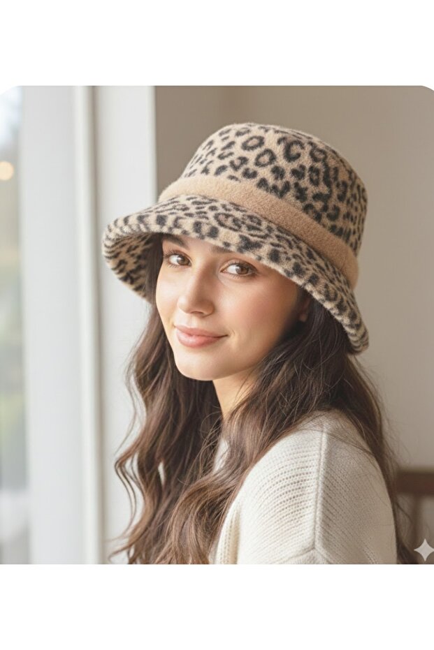 قبعة موديل على شكل دلو بنقشة الفهد - 1