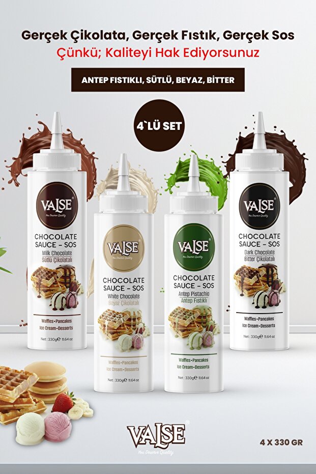 Real Pistachio, Real Chocolate Sauce Set 4 X 330 Gr (Pistachio, Milk, White, Dark)