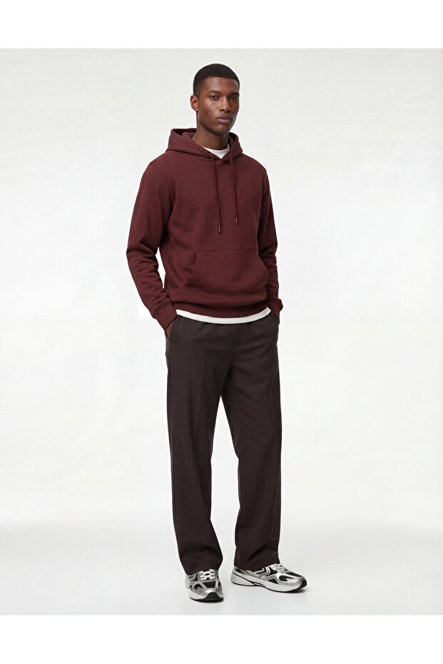 Raised Long Sleeve Basic Hooded Sweatshirt