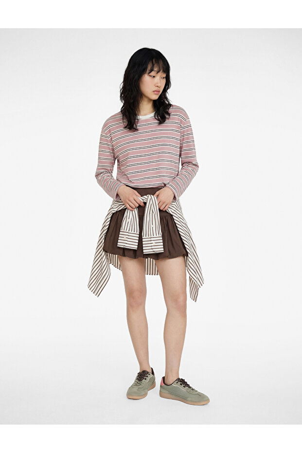 Striped Long Sleeve Crew Neck Oversized T-Shirt