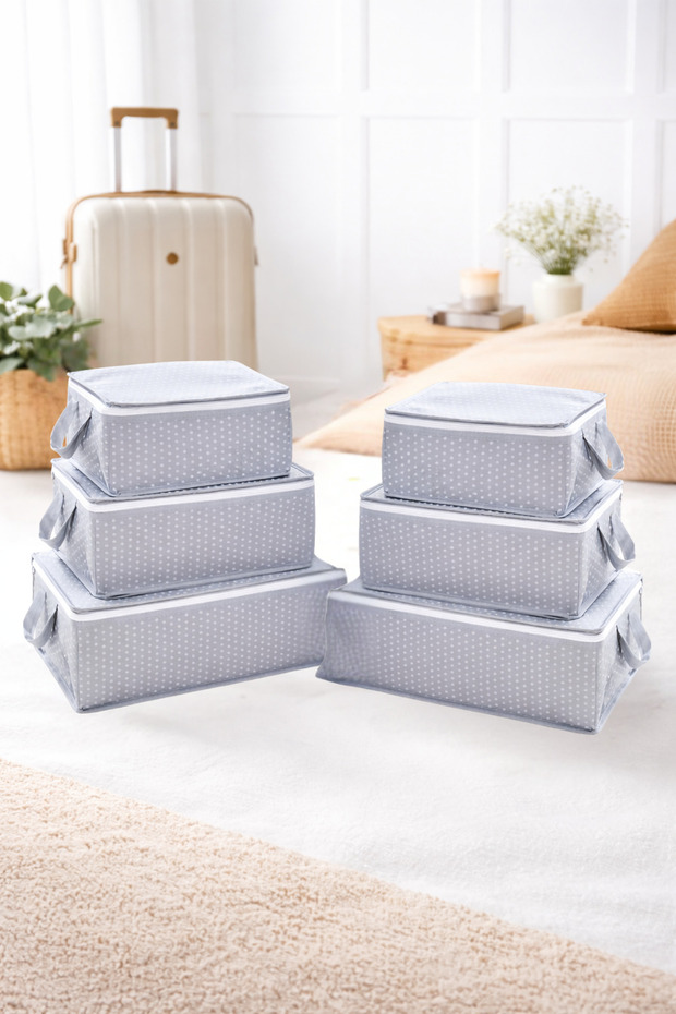 6-Piece Travel Suitcase Organizer Set Without Mesh – Pouch and Bag Set - Gray Speckled