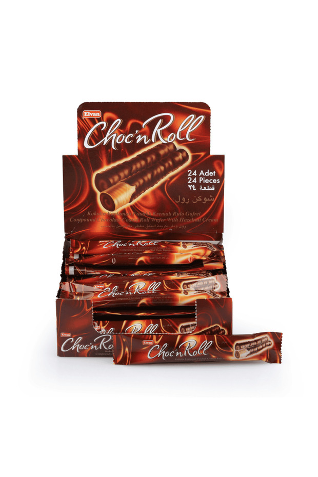 Elvan Choc N Roll Kakao Kaplamalı Fındık Kremalı Roll Gofret 16 Gr. 24 Adet (1 Kutu)