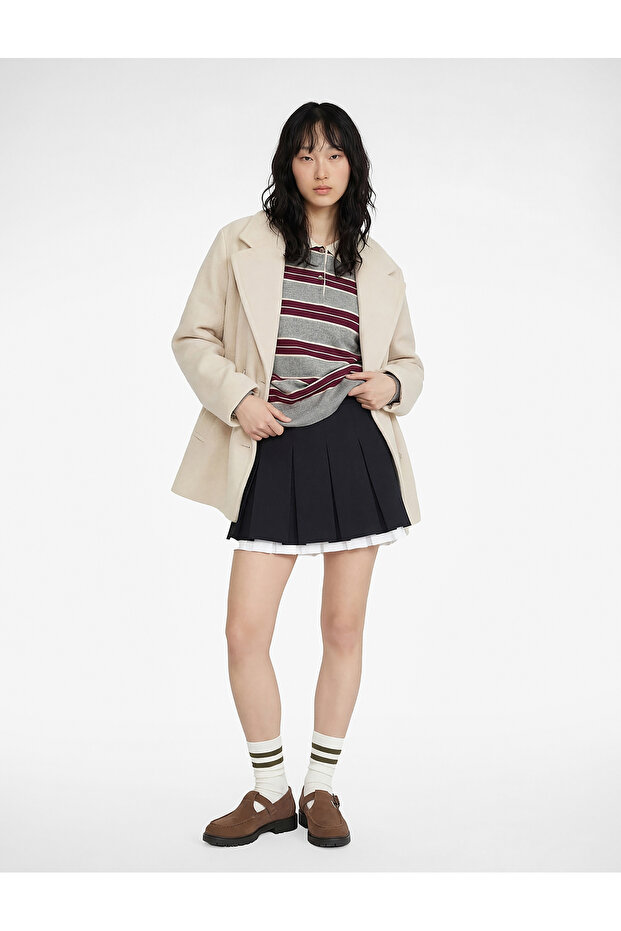 Long Sleeve Pocketed Buttoned Double-Breasted Collar Coat