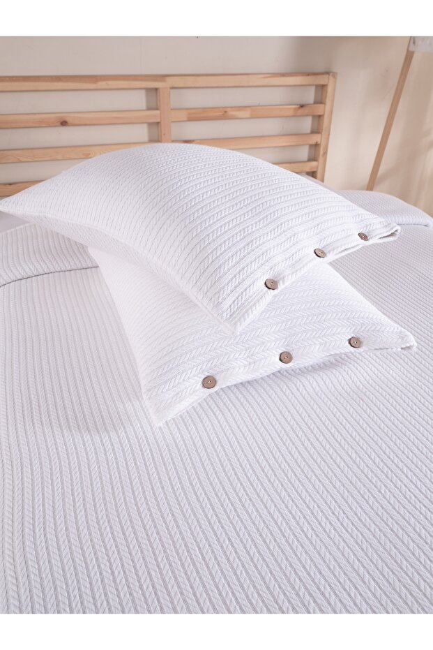 طقم مفرش سرير أبيض مفرد مع غطاء وسادة واحد - 2