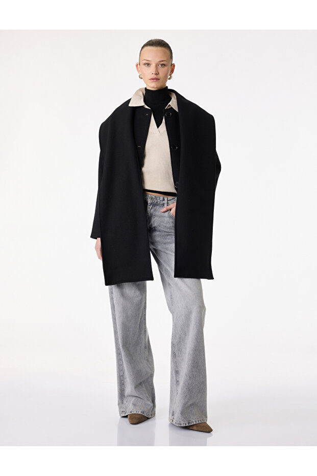 Buttoned Pocket Long Sleeve Scarf Short Cashmere Coat