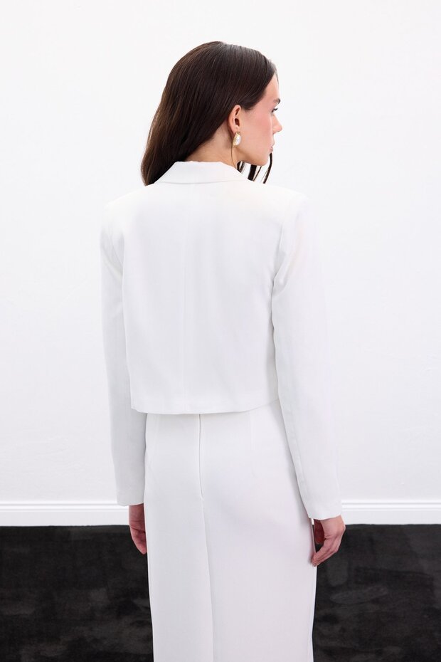 Kısa Krep Ceket - Ekru - 6