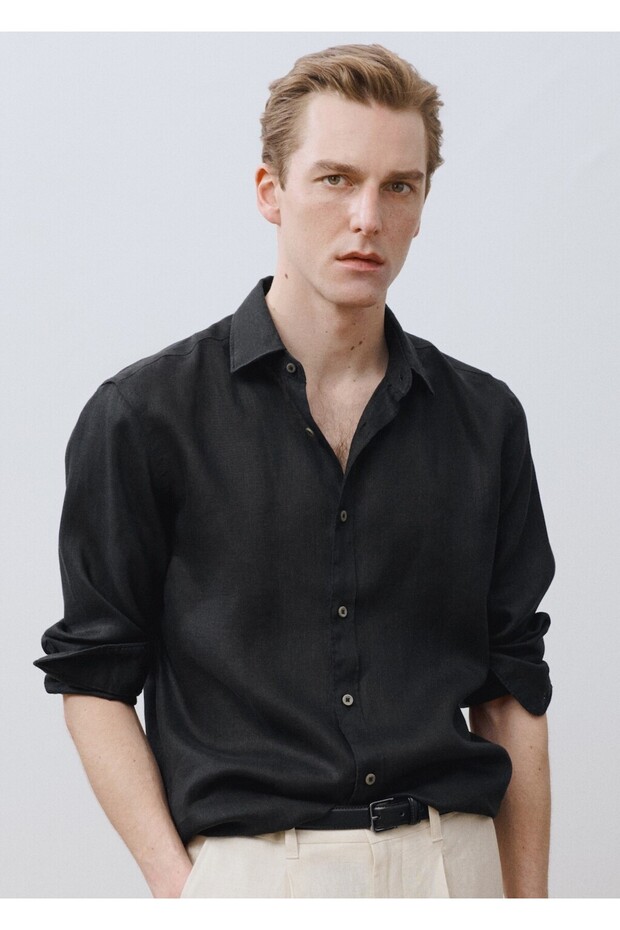 %100 keten regular fit gömlek - 8