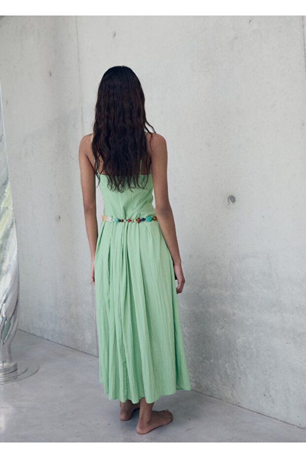 Pileli midi elbise - 4