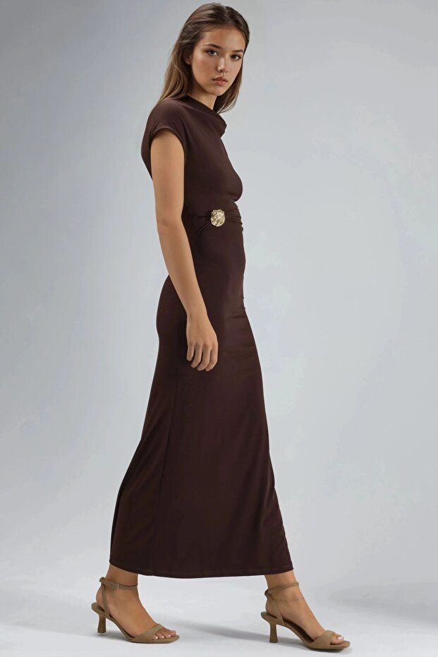 BUSEM Taşlı Aksesuarlı Midi Elbise - 3