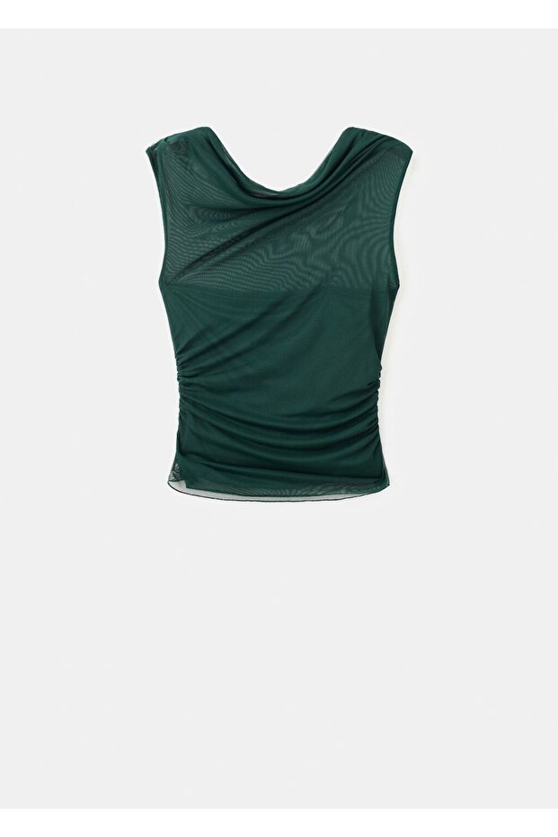 Asymmetrical Neckline Translucent Top - 3