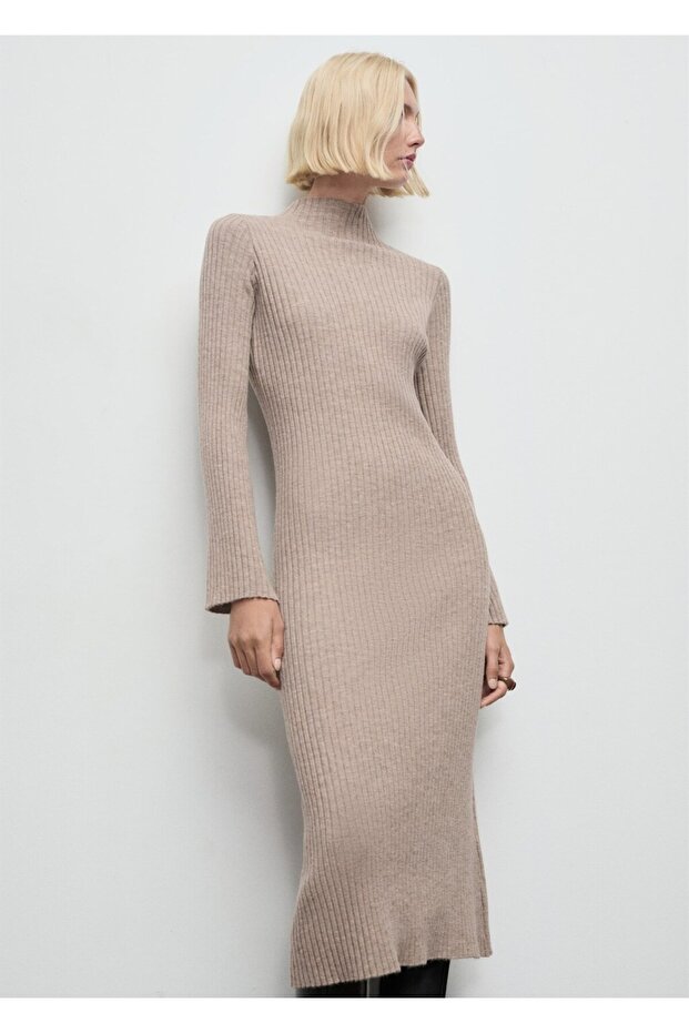 Perkins yaka ribana elbise - 4