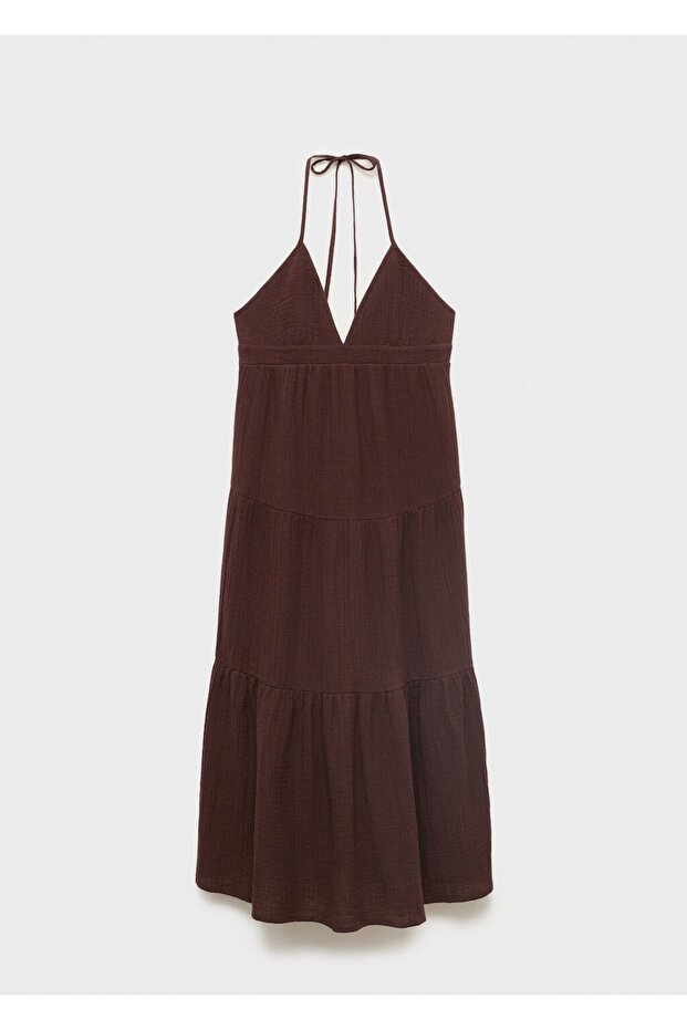 V yakalı pamuklu elbise - 3