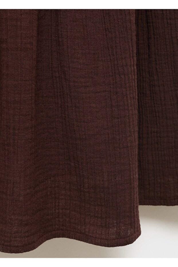 V yakalı pamuklu elbise - 5