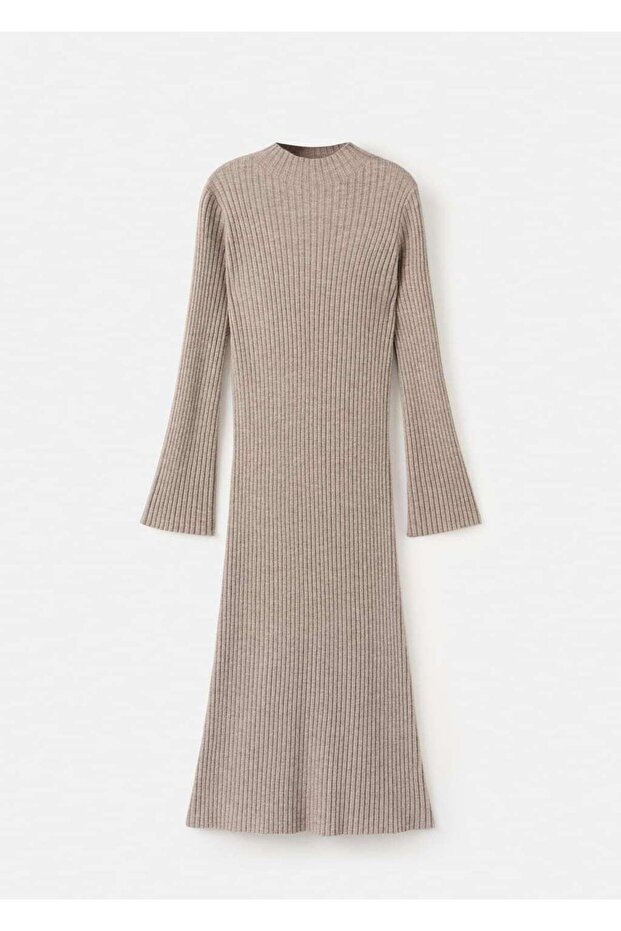 Perkins yaka ribana elbise - 3