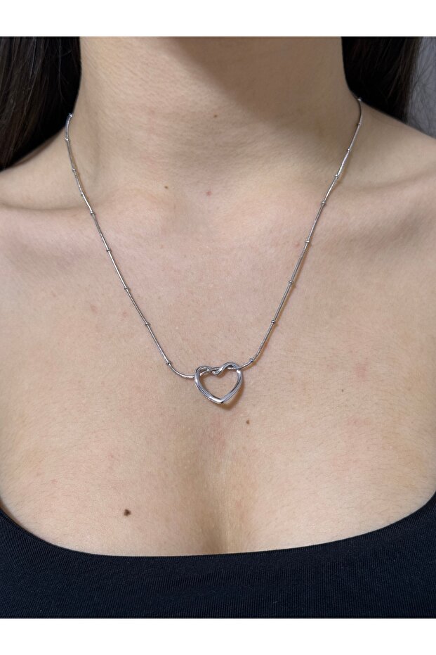 Çelik Kalp Silver Kolye