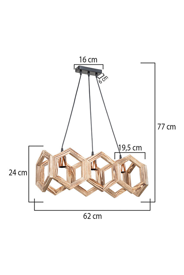 Petek 3Lü Ahşap Avize - 3