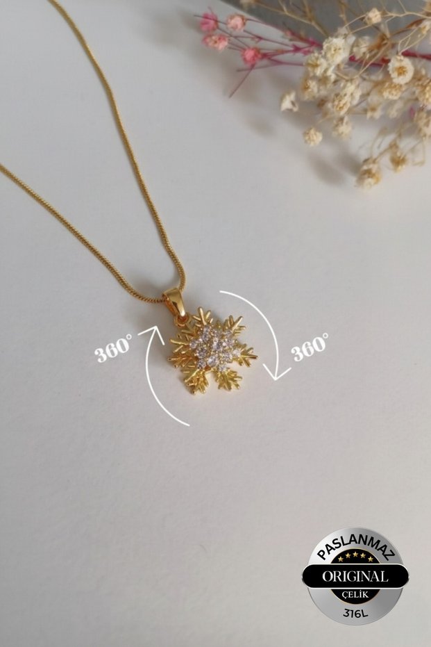 Rotating Snowflake 316L Steel Necklace Stylish Trend Design Women's Necklace