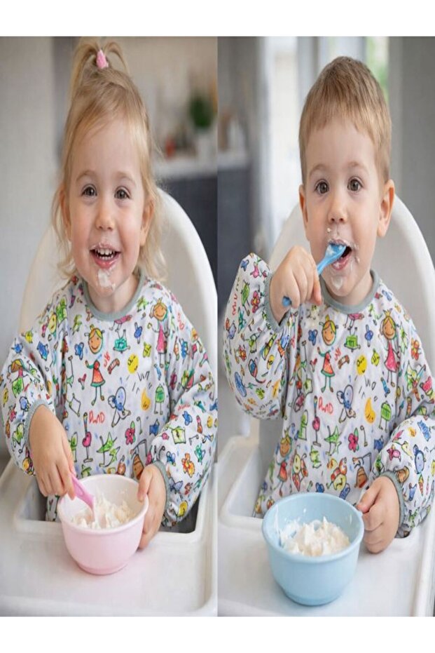 6-24Months Family,Waterproof,Pocketed, Machine Washable, Velcro, Long Sleeve Seamless Baby Food Bib