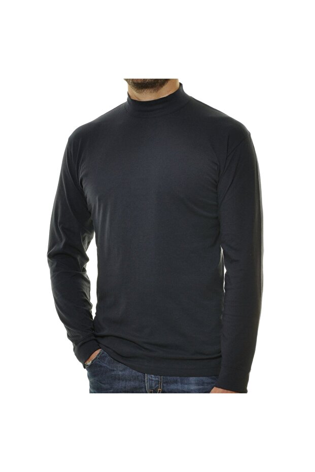 Herren Stehkragen-Pullover - Langarm Basic Stehkragen Regular, Single Jersey, einfarbig - 3