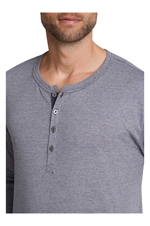 Herren Schlafanzug 2-tlg. Set - lang, Henley, Knopfleiste, Fineliner - 4