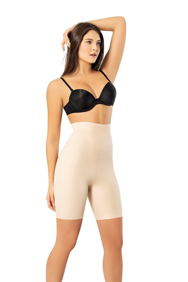 Moonlight 4006 Skin Polyamide Laser Cut Silicone High Waist Women's Shorts Corset