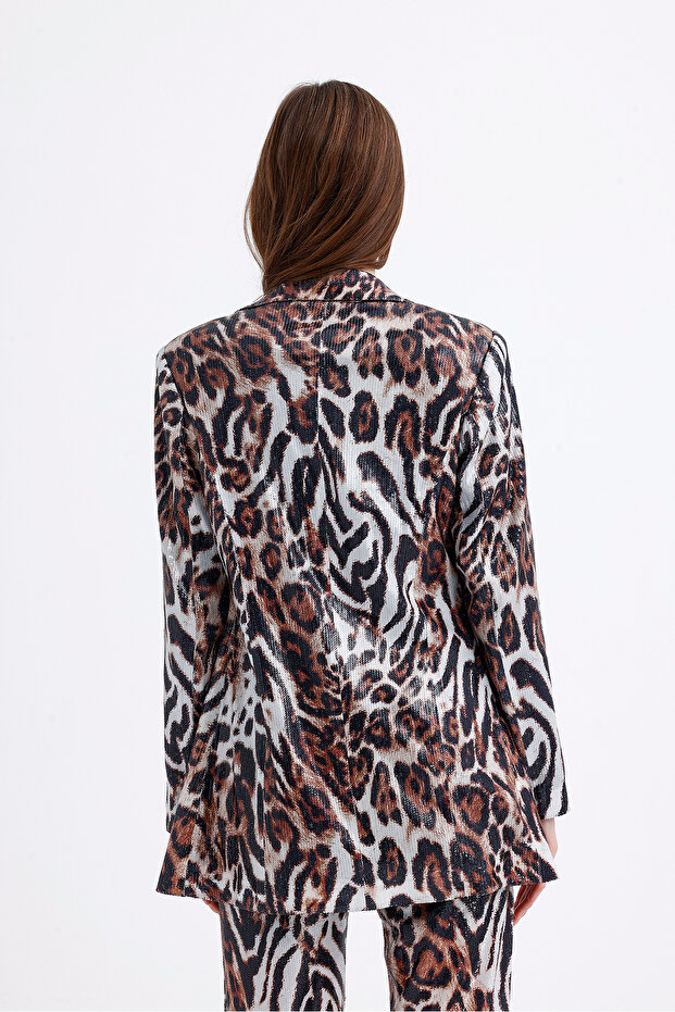 فستان سهرة منقوش مبطن من الداخل مع سترة مزينة بالترتر |   CKT34264 كابلان - 5