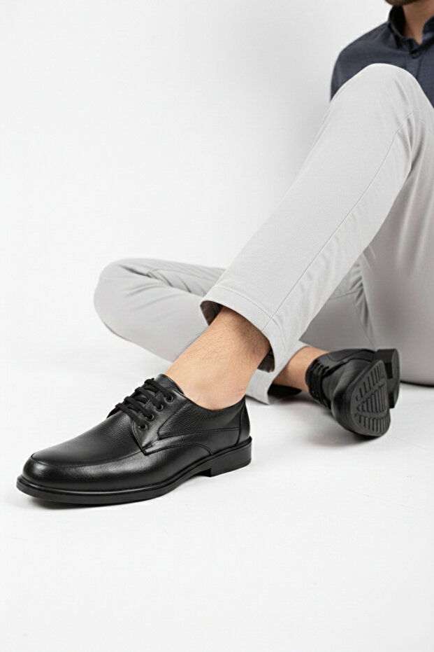 Genuine Leather Men's Black Leather Casual Shoes Mrd7-0691