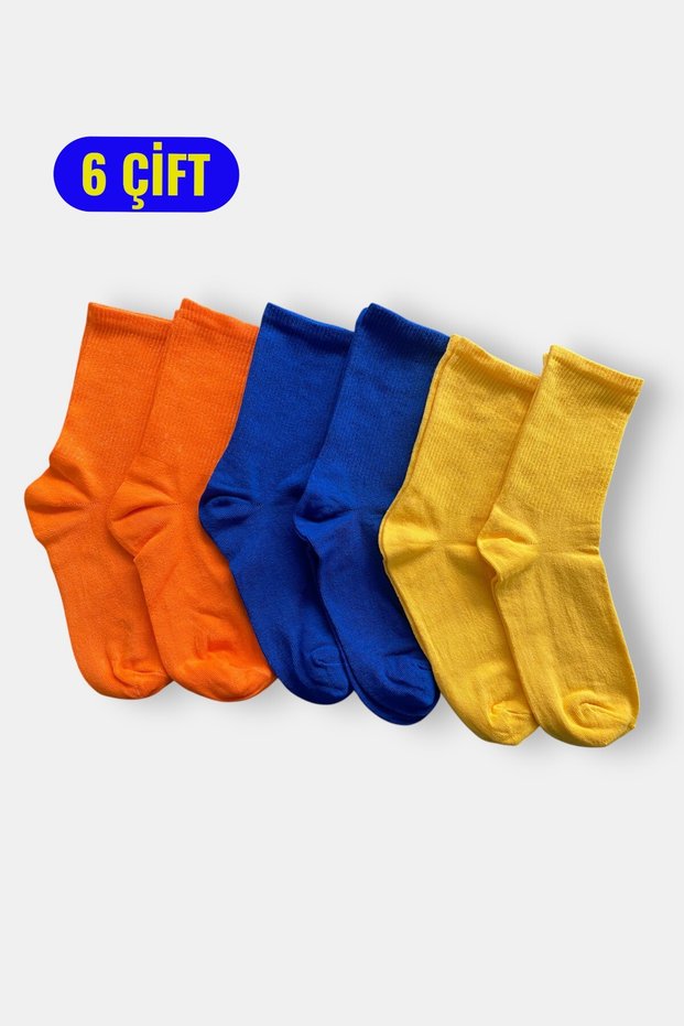 6 Pairs Men Women Socks Plain Blue -Orange- Yellow Socket Socks Unisex Colorful Tennis Sports Socks