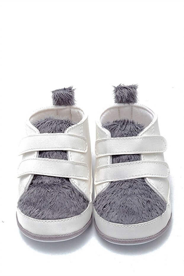 Furry Velcro Flexible and Anti-Slip First Step Shoes Gray F-524