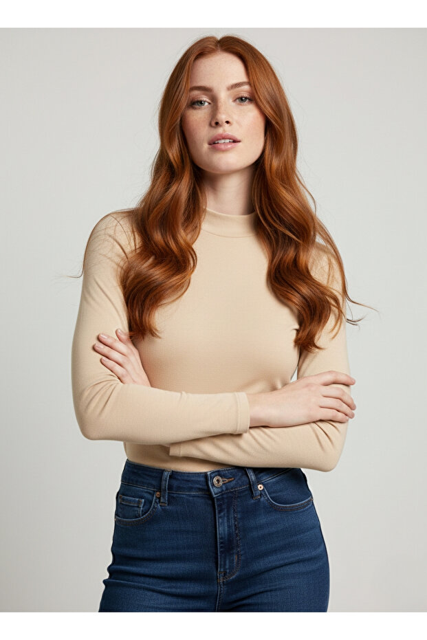 Kadın Ten Rengi Basic Pamuklu Body - 1