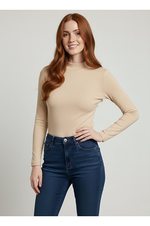 Kadın Ten Rengi Basic Pamuklu Body - 2