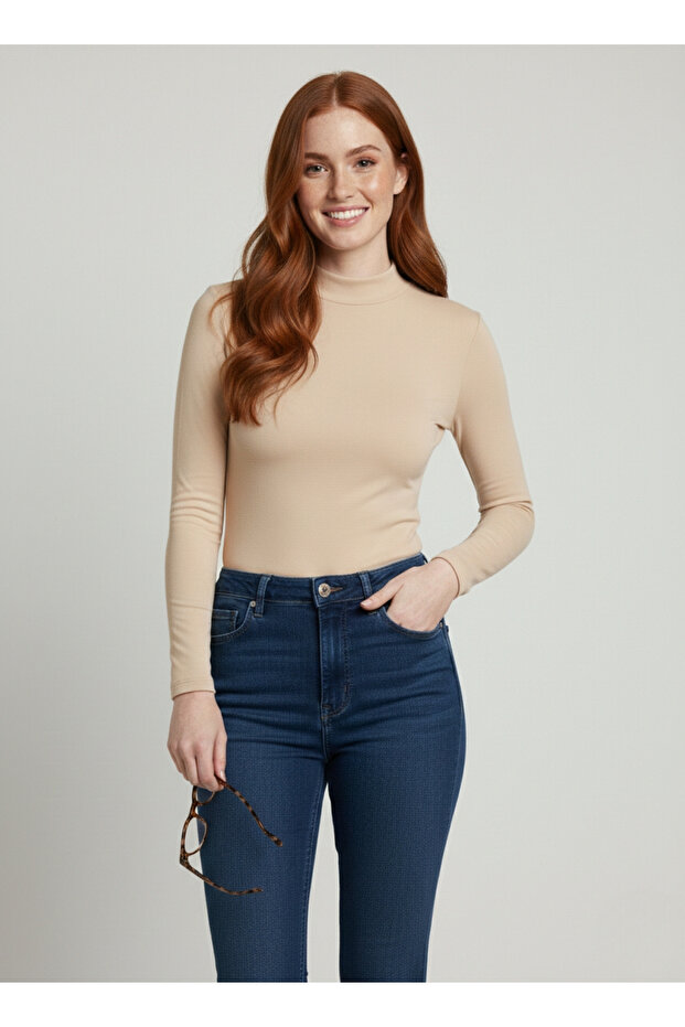 Kadın Ten Rengi Basic Pamuklu Body - 3