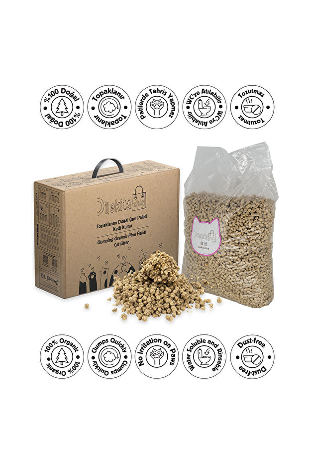 Dilekita Topaklanan Doğal Çam Peleti Kedi Kumu (10 LİTRE / 3-4 KG.)