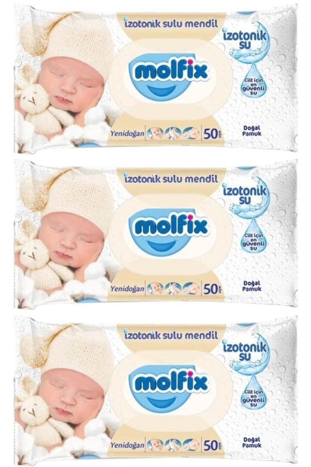 Newborn 50 Sheets Cotton Wet Towels - Set of 3 with Plastic Cover