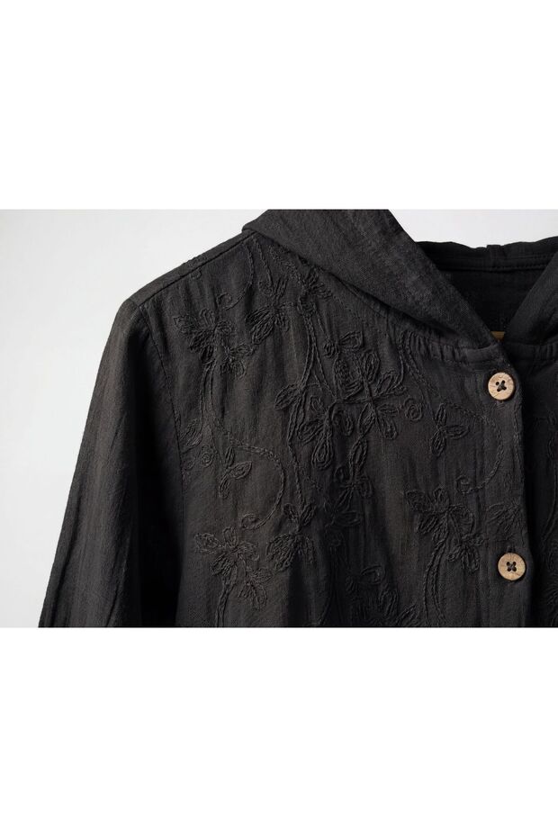 Cămașă Brode Pattern cu glugă Negru - 4