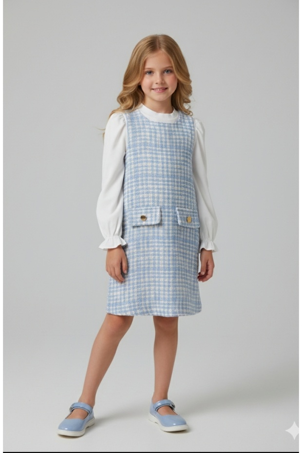 Girl's Plaid Double Gilet Dress