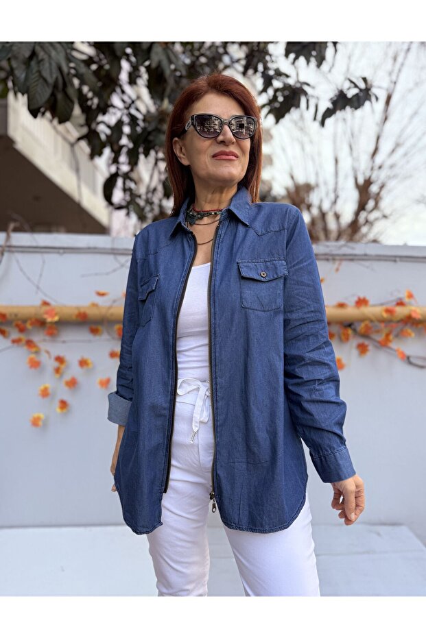 Fermuarlı Kot Gömlek - 2