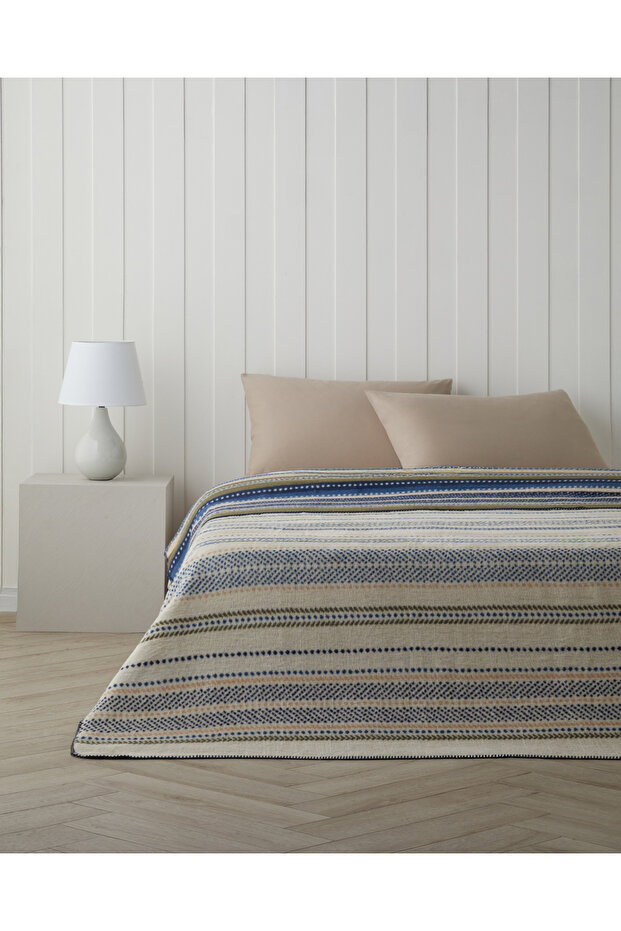 Smooth Stripes Cotton Acrylic Double Blanket 200X220 cm Beige