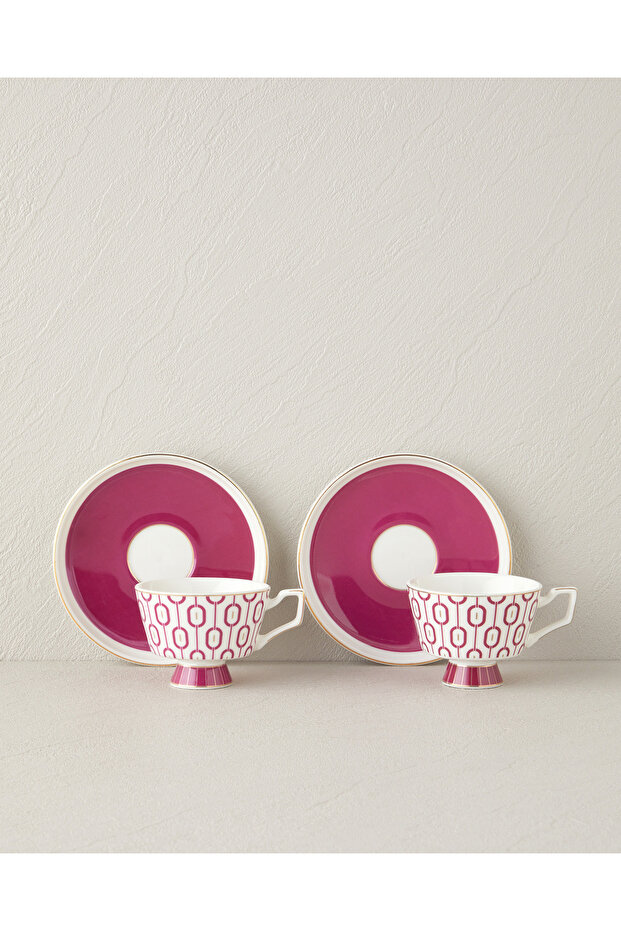 Octavia New Bone China 4 Piece Coffee Cup Set for 2 People 90 ml Fuchsia