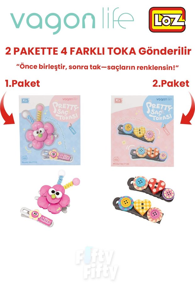 4-Piece Hair Clip Set, Assemble First, Then Attach (2 Packs of 4 Pieces Will Be Sent) Building Block Clip Set Ff
